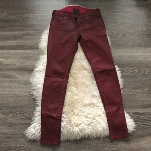 True Religion Red Burgundy Liquid Skinny Jeans